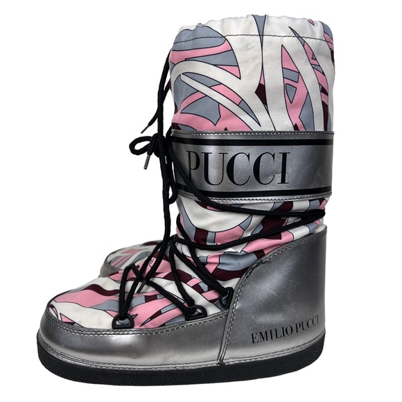 Emilio Pucci Printed Lace Winter Snow Ski Moon Boots - Picture 4 of 10